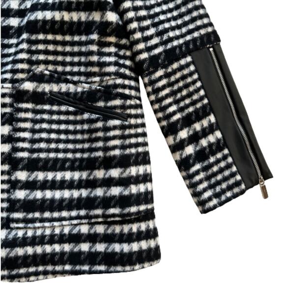 Rafaella Car Coat Black White Brushed Plaid Faux Leather Detail Outerwear Large - Picture 10 of 12